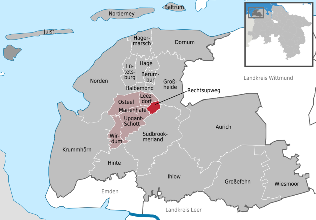 Lage von Rechtsupweg im Brookmerland in Ostfriesland